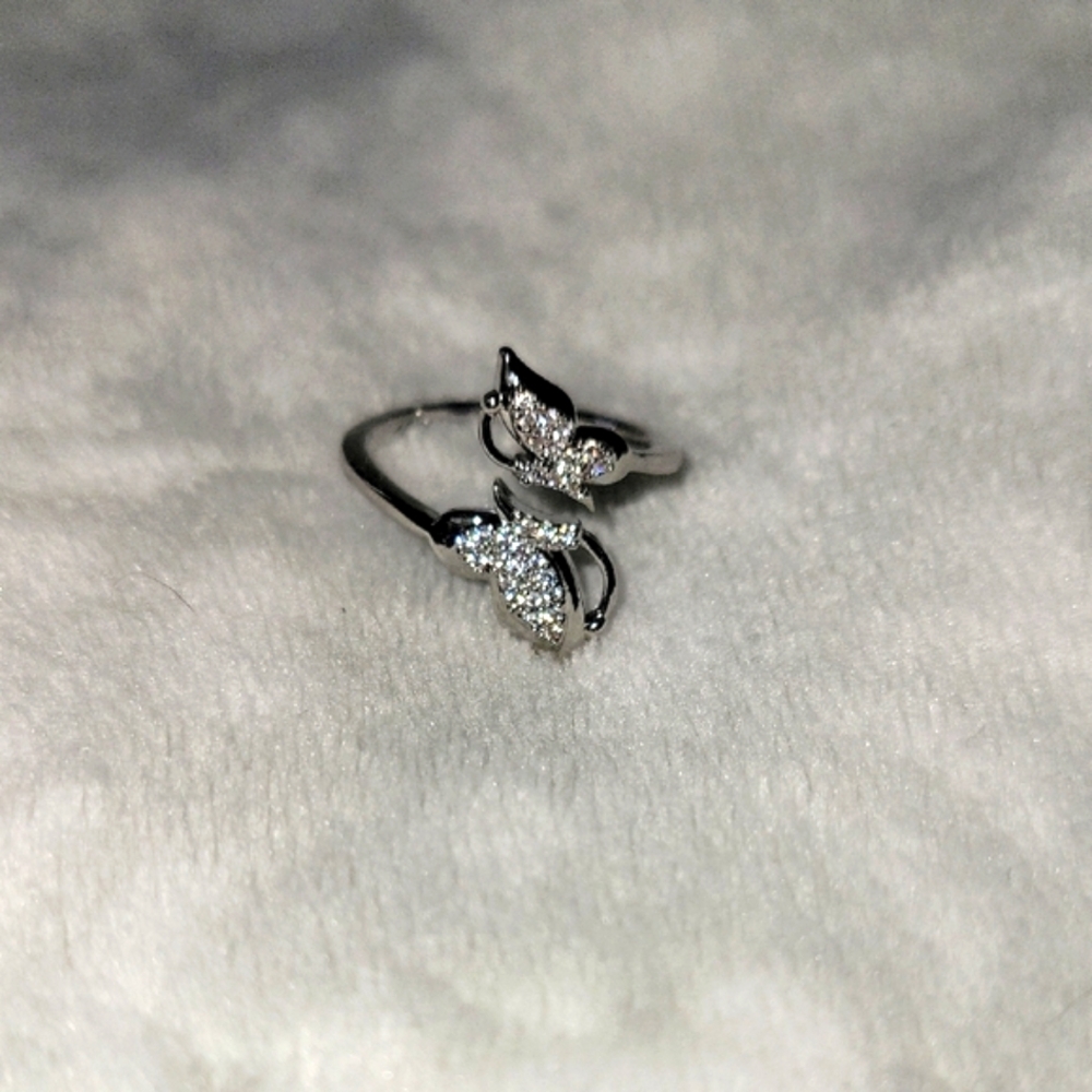 White Gold Plated Butterfly Adjustable Ring